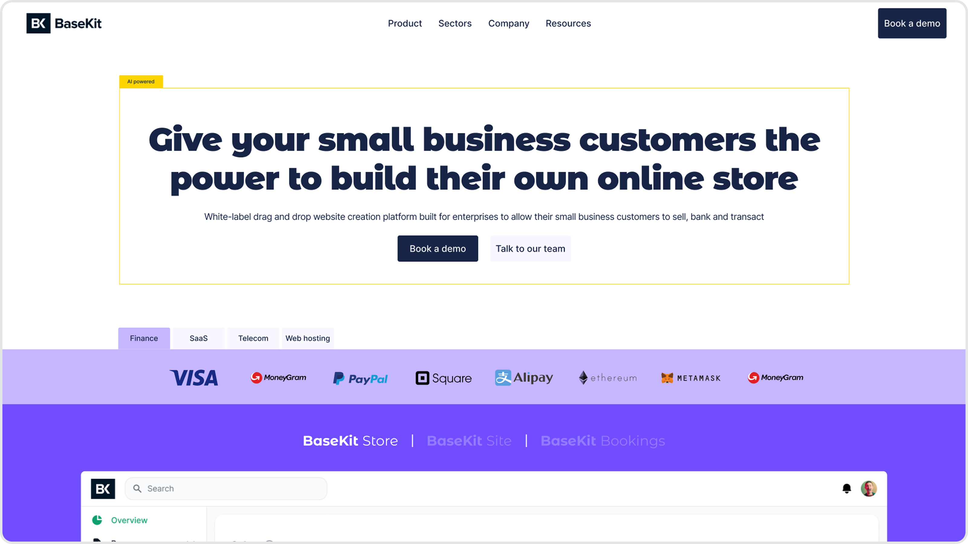 BaseKit homepage hero redesigned by Overpass Studio