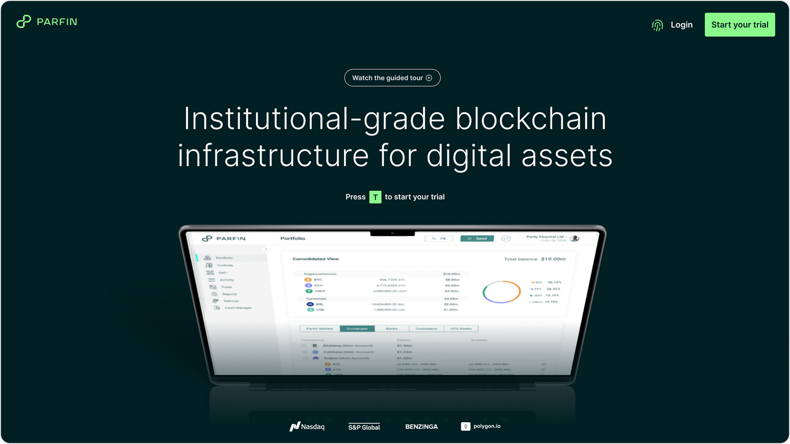 Parfin homepage hero redesigned by Overpass Studio