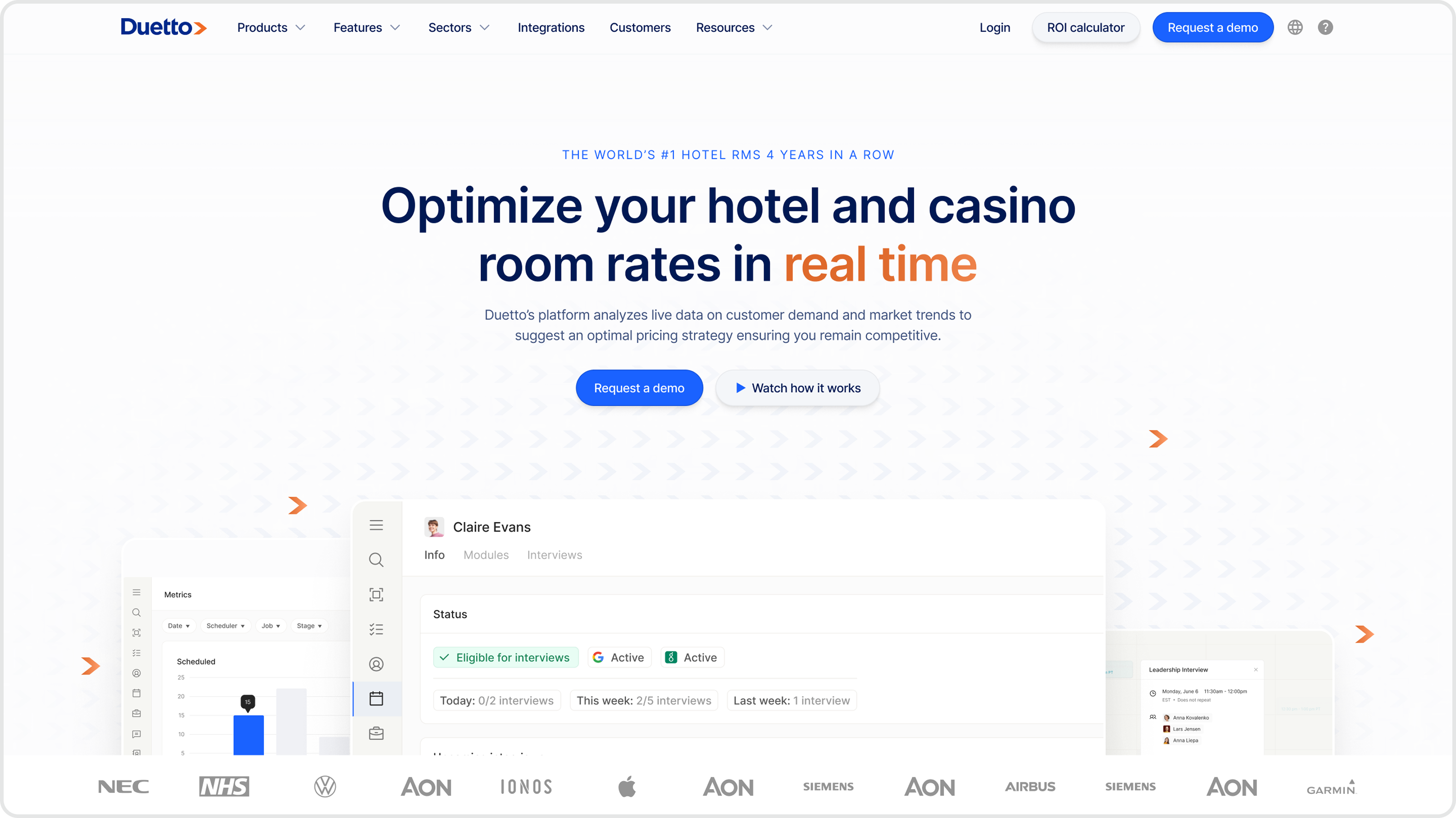 Duetto homepage hero redesigned by Overpass Studio