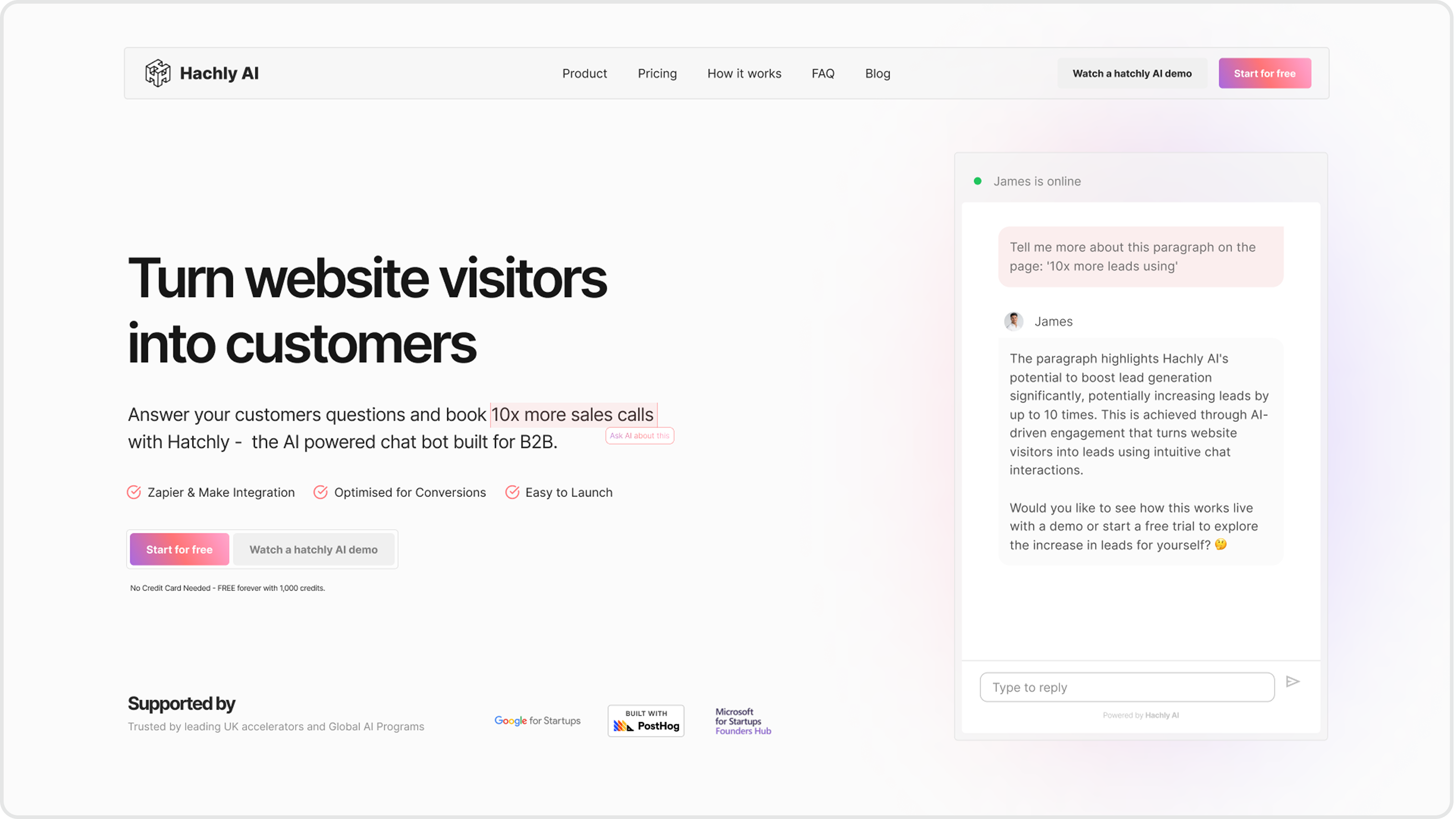 Hachly AI homepage hero redesigned by Overpass Studio