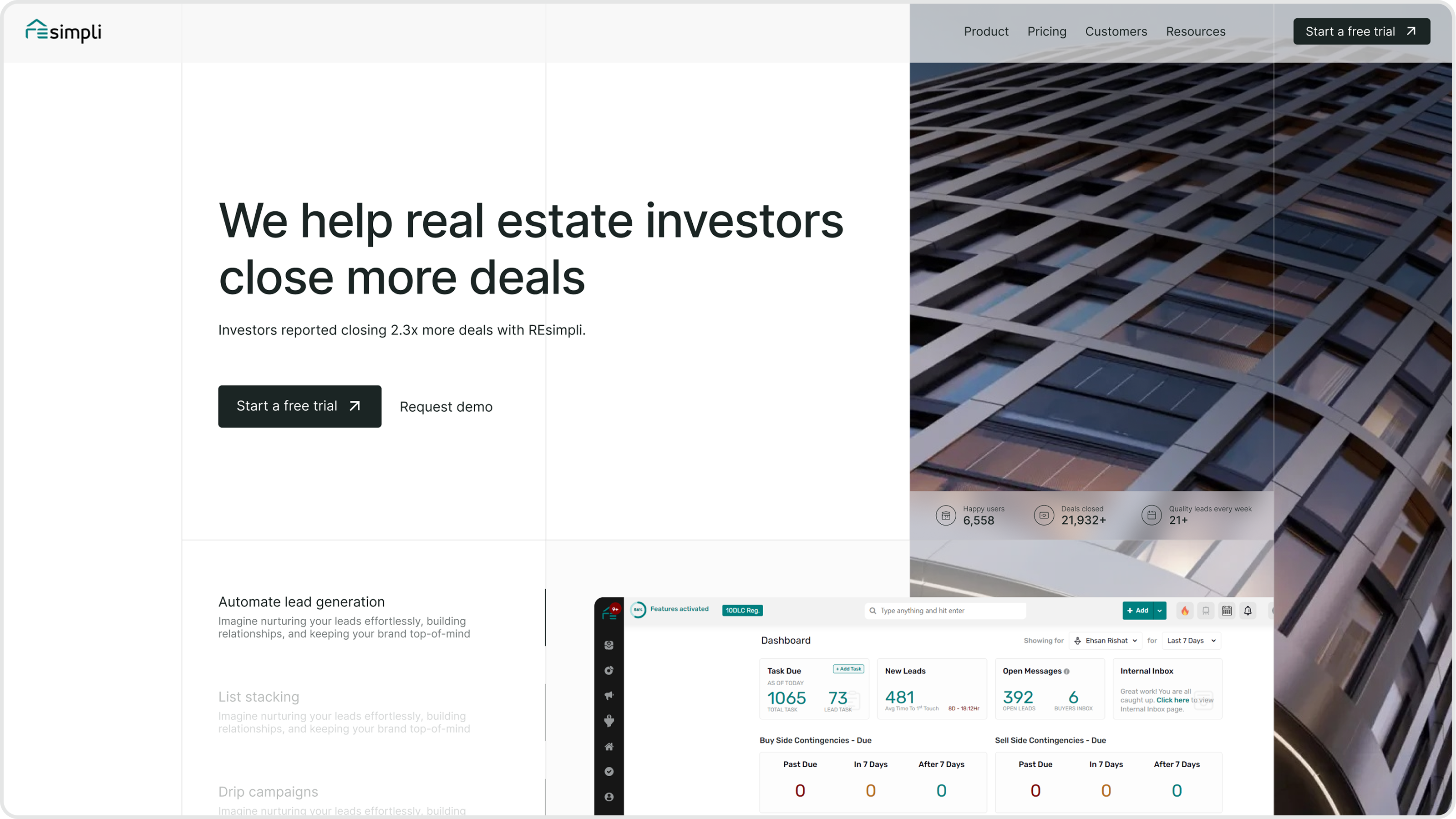 REsimpli homepage hero redesigned by Overpass Studio