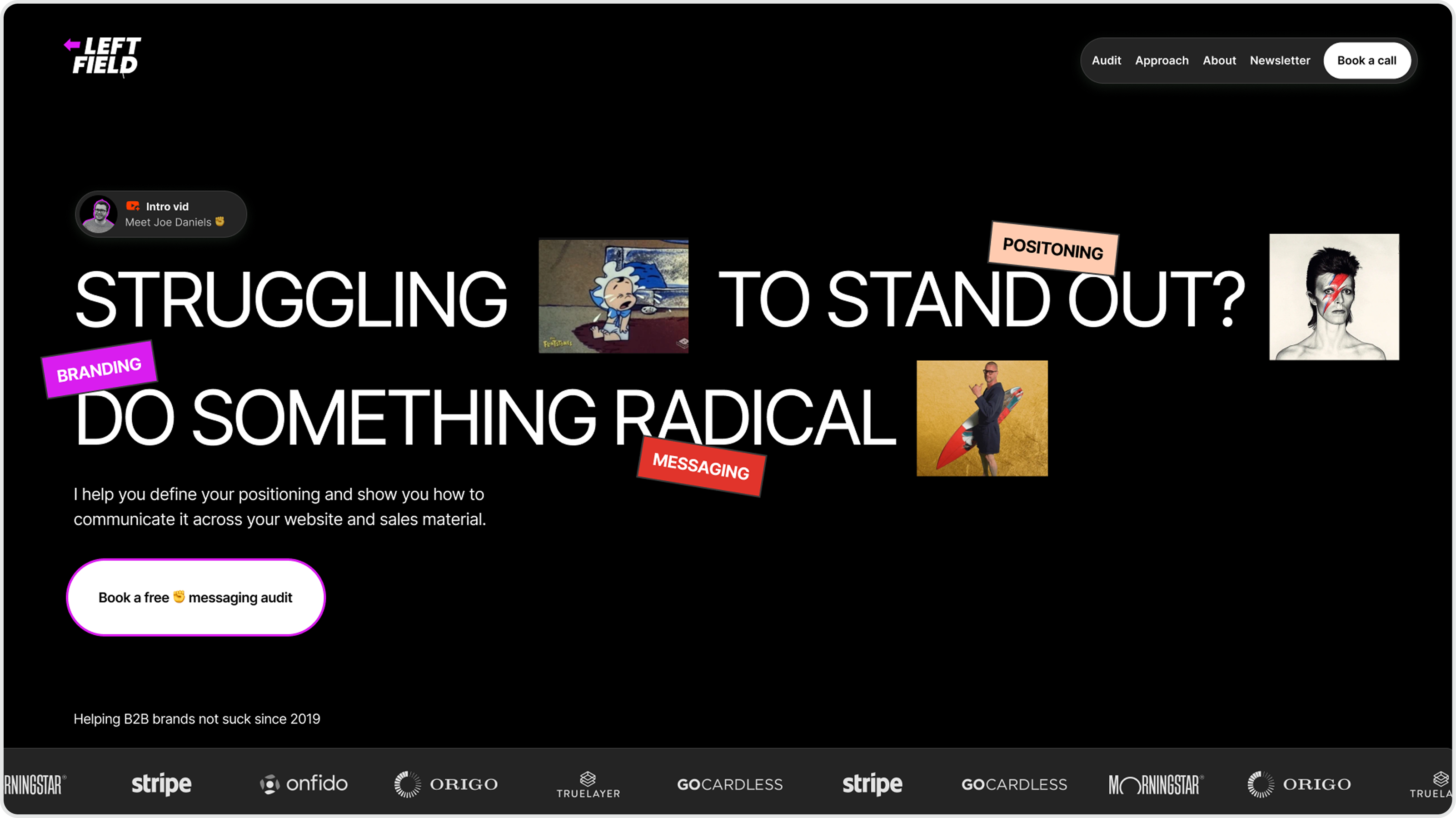 Left Field homepage hero redesigned by Overpass Studio