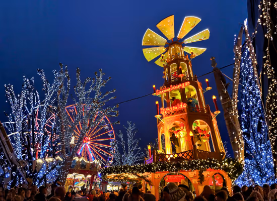 The lights of the Christmas market in Luxembourg, near from Nutchel Cosy Cabins