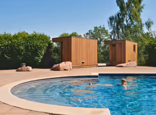 A Nutchel guest takes a dip before going back to her cabin in the woods in Alsace