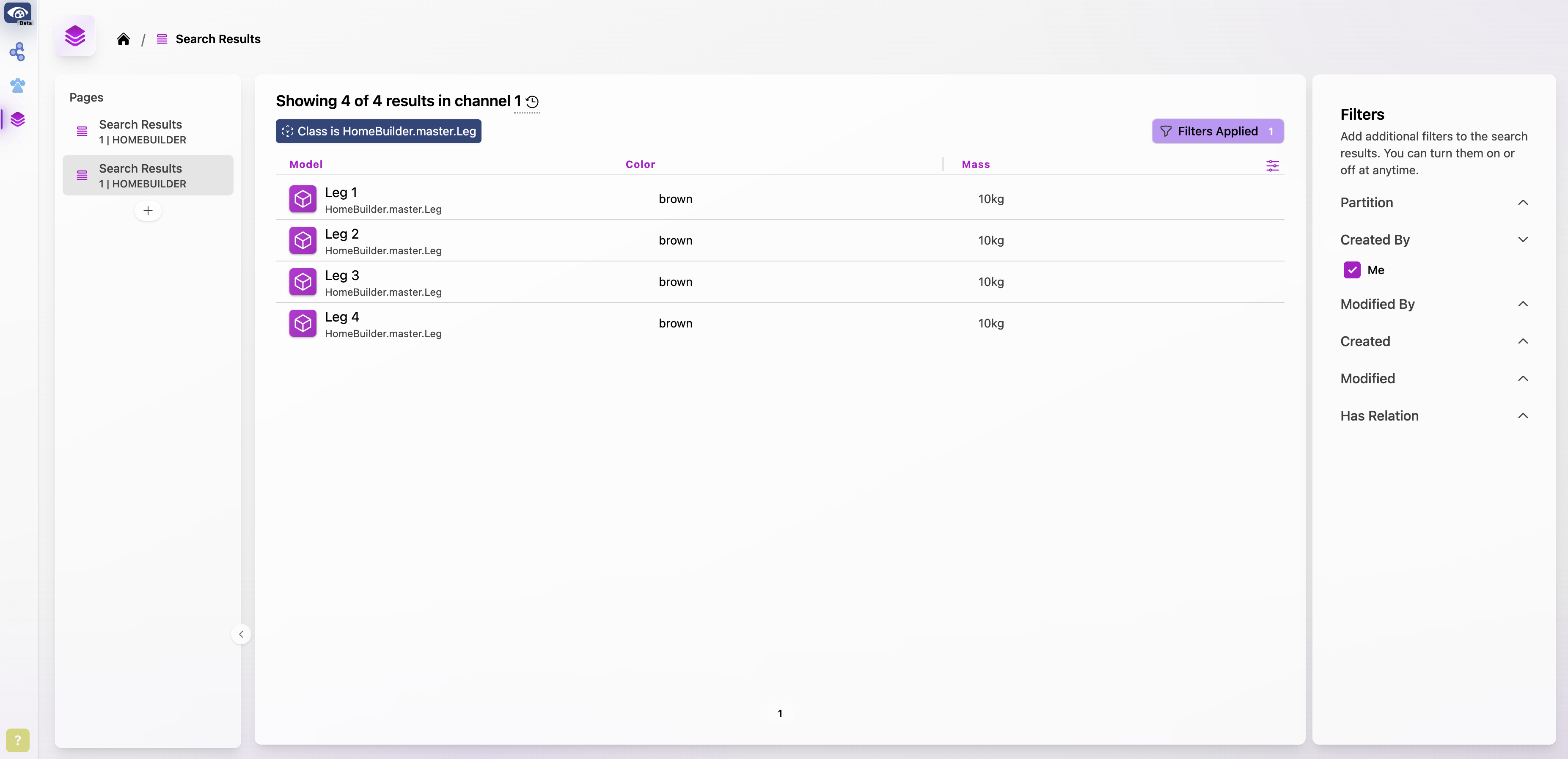 Screenshot of SBE Vision users interface. Window is semantic search UI. Search filters include, origin partition, origin entry set, origin class, results partition, results entity set, and keyword.