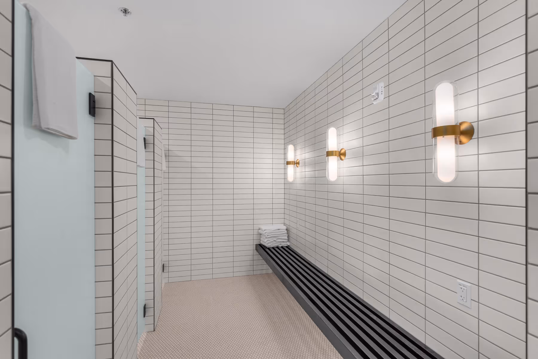 Modern tile locker room at Columbia Edgewater