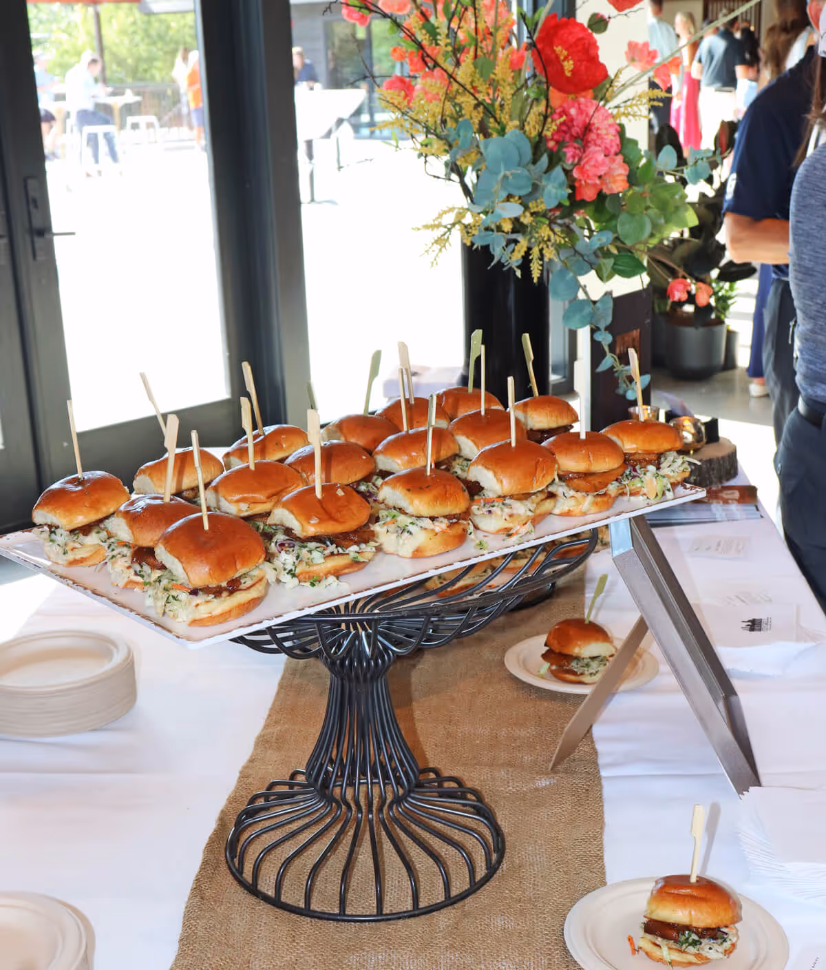 Sliders on a tray during an event at Columbia Edgewater