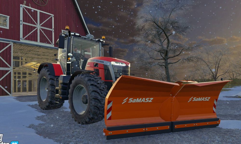 "Farming Simulator - Escape the Asphalt Jungle" - A screenshot of the game showing a virtual farm with crops and livestock.