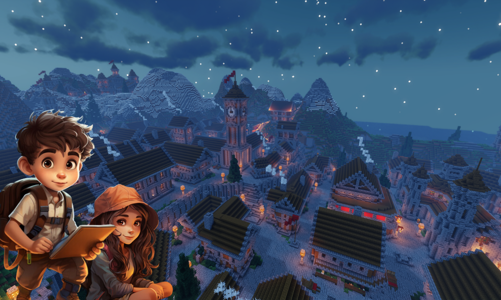 School of Gaming's Minecraft club members having fun exploring and building in the game.