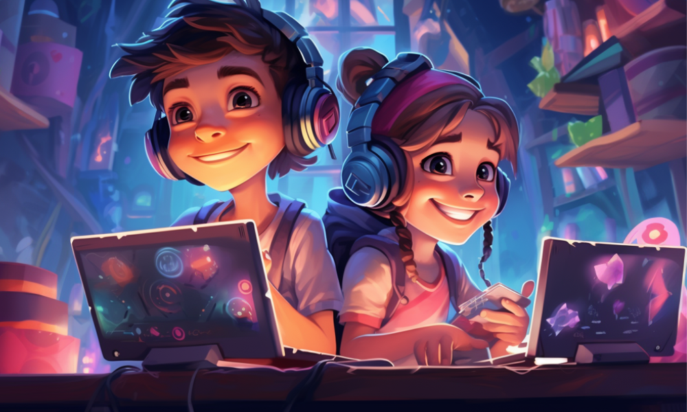 A group of children playing Esports games