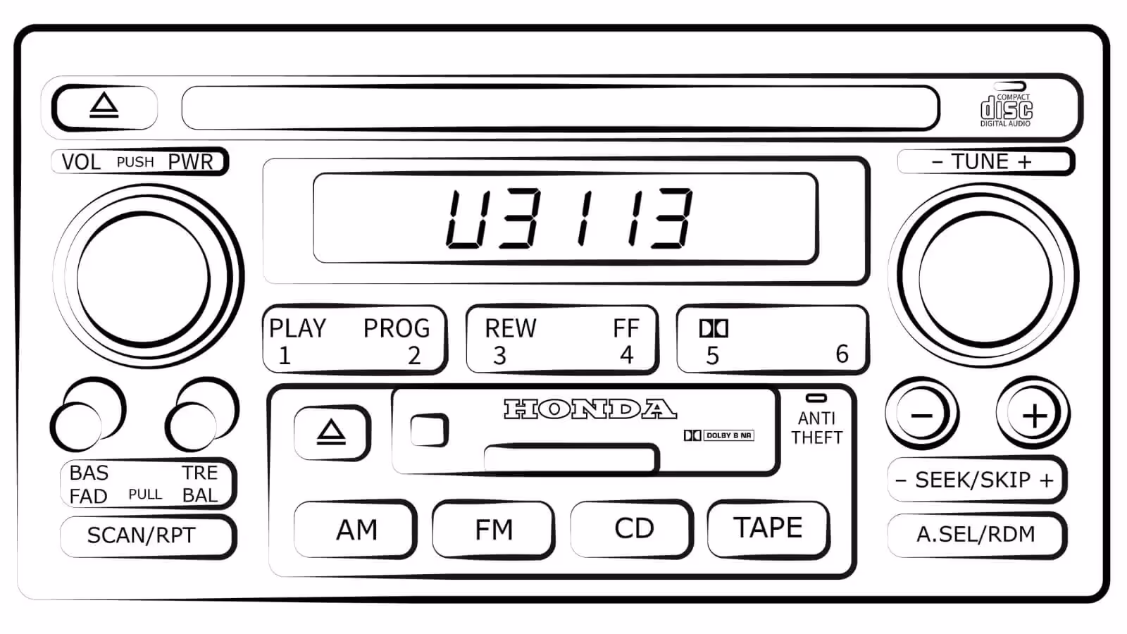 The first half of a serial number for a locked Honda radio being displayed on the screen