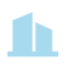 Simple light blue icon of two connected buildings representing industry or business.