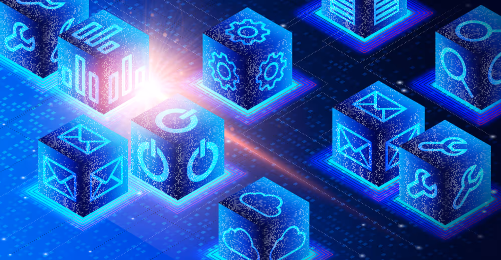 Network of virtualized apps that look like blocks.