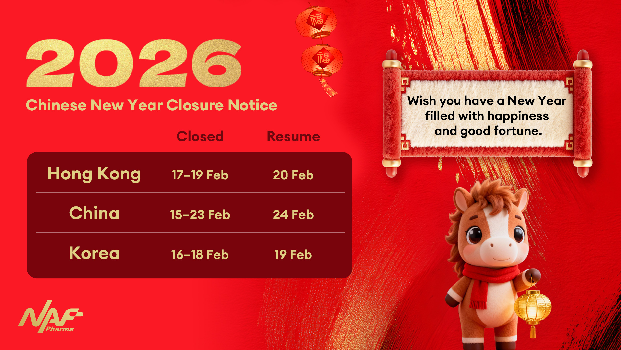 Chinese New Year Closure Notice 2026
