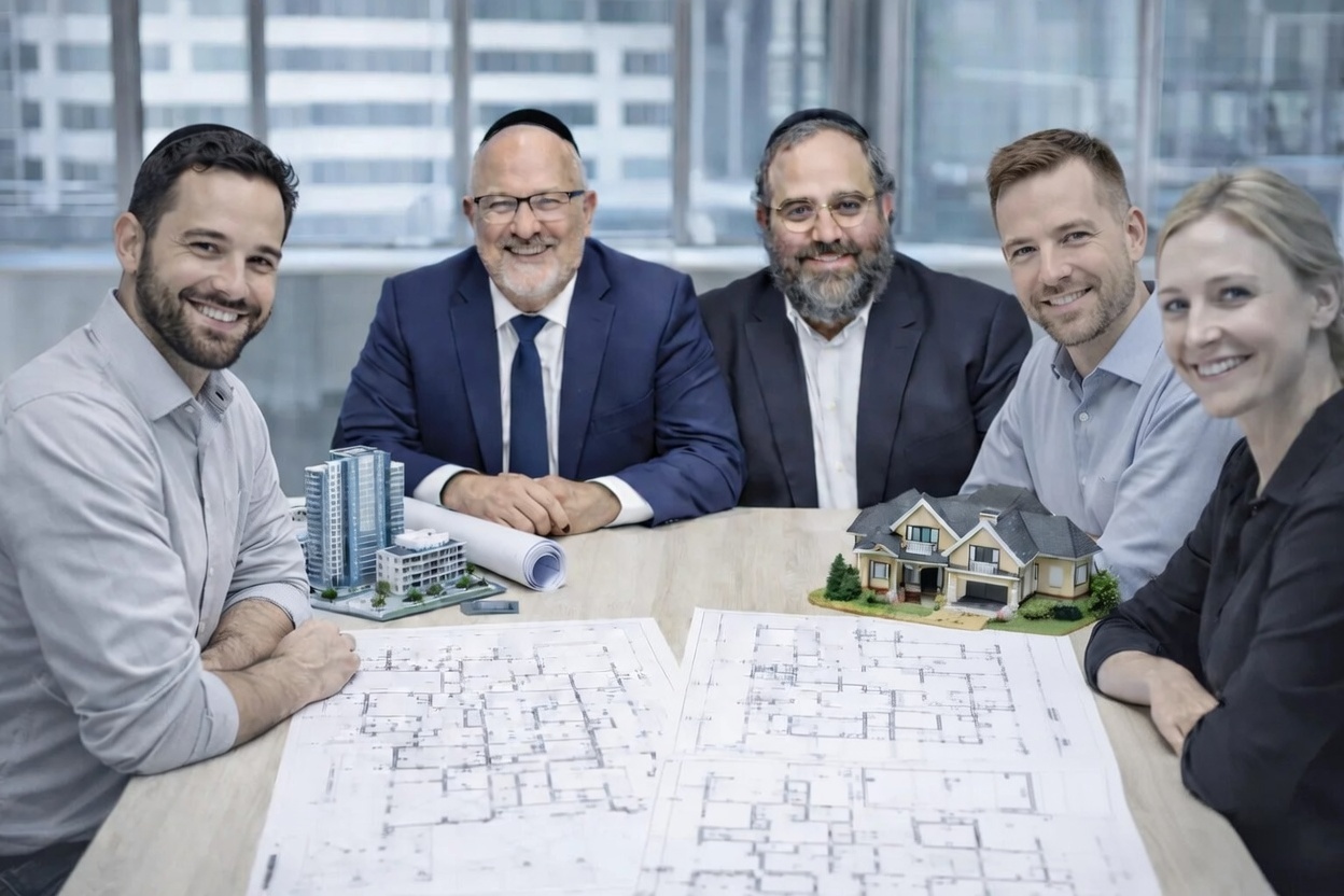 Modern building facade with large reflective glass windows and an empty parking lot in front under a cloudy sky.