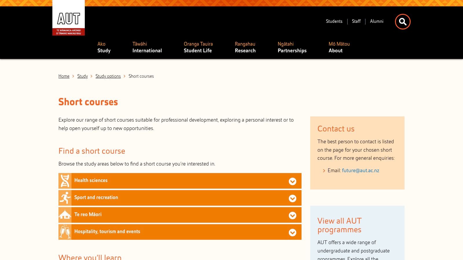 AUT – Short Courses