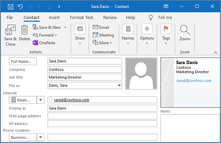 Outlook for Windows -Manage contact 