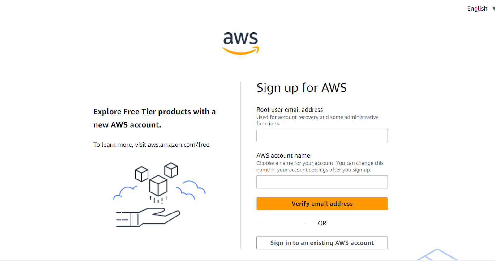 AWS Portal Sign-up Page 