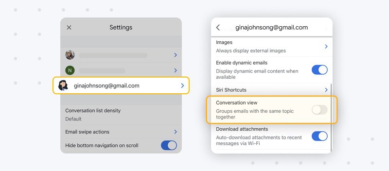 Switch the toggle to turn the Conversation View on or off