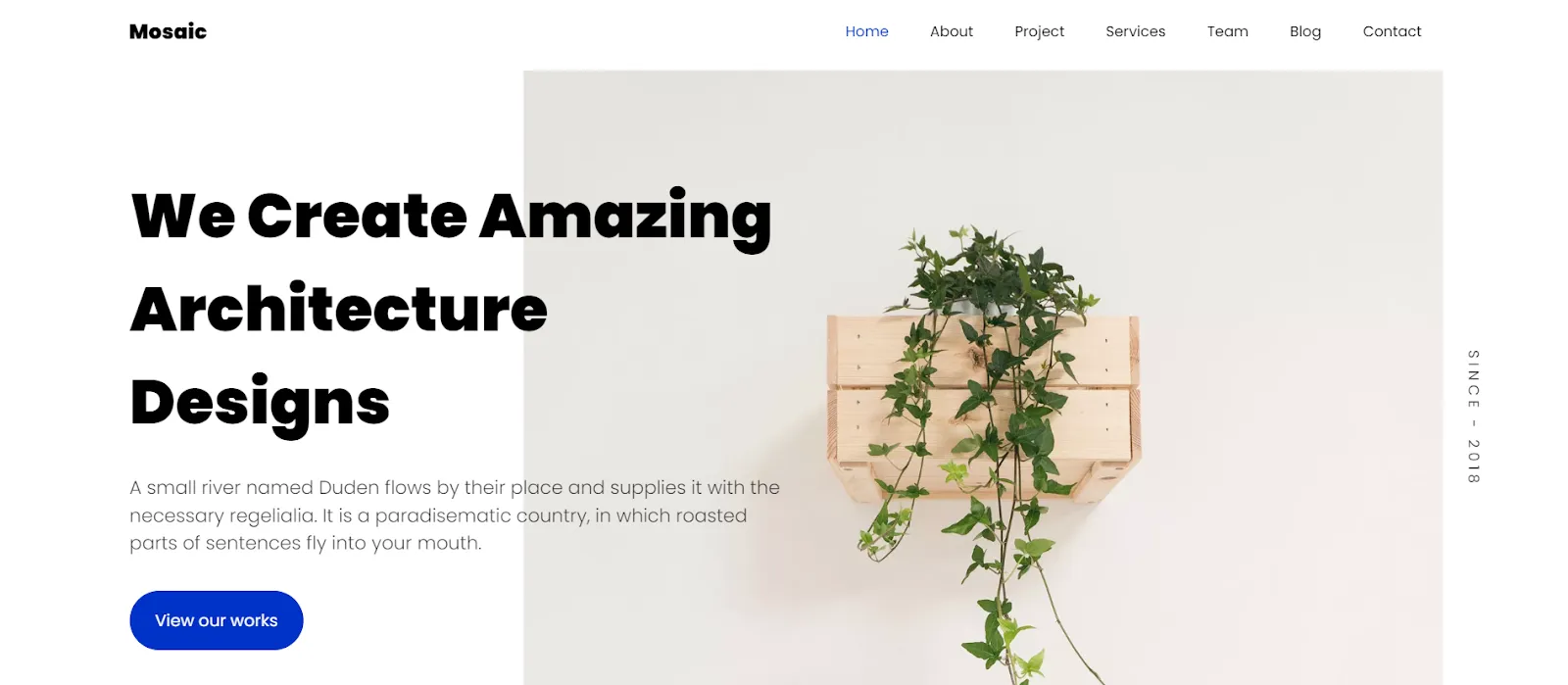 Image showing the homepage of Mosaic portfolio template website.