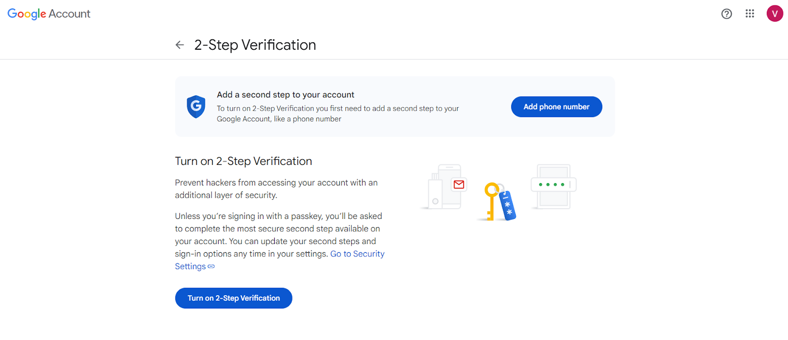 Image showing two factor authentication in google account.