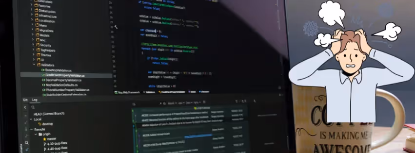 a frustrated man looking at website creation code