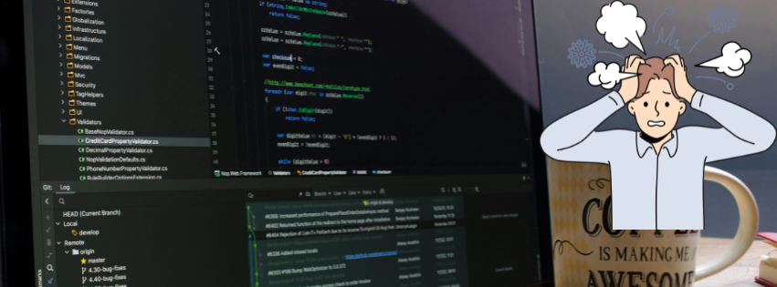 a frustrated man looking at website creation code