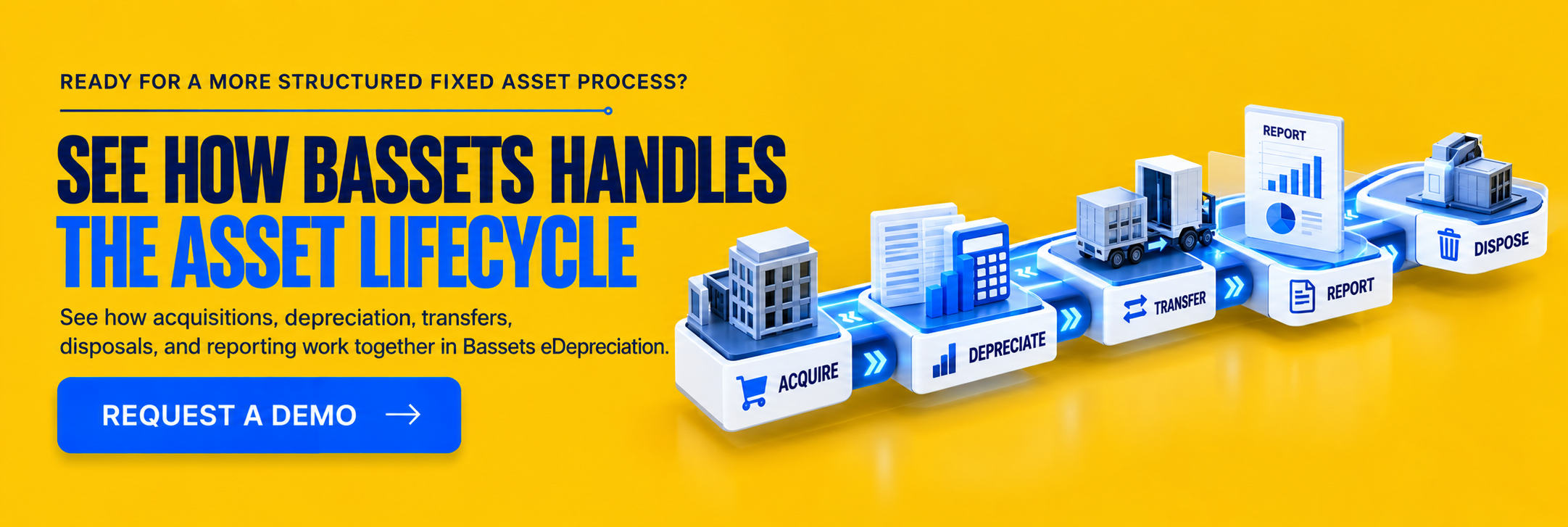 Bassets eDepreciation fixed asset lifecycle workflow for acquisitions, depreciation, transfers, reporting, and disposals