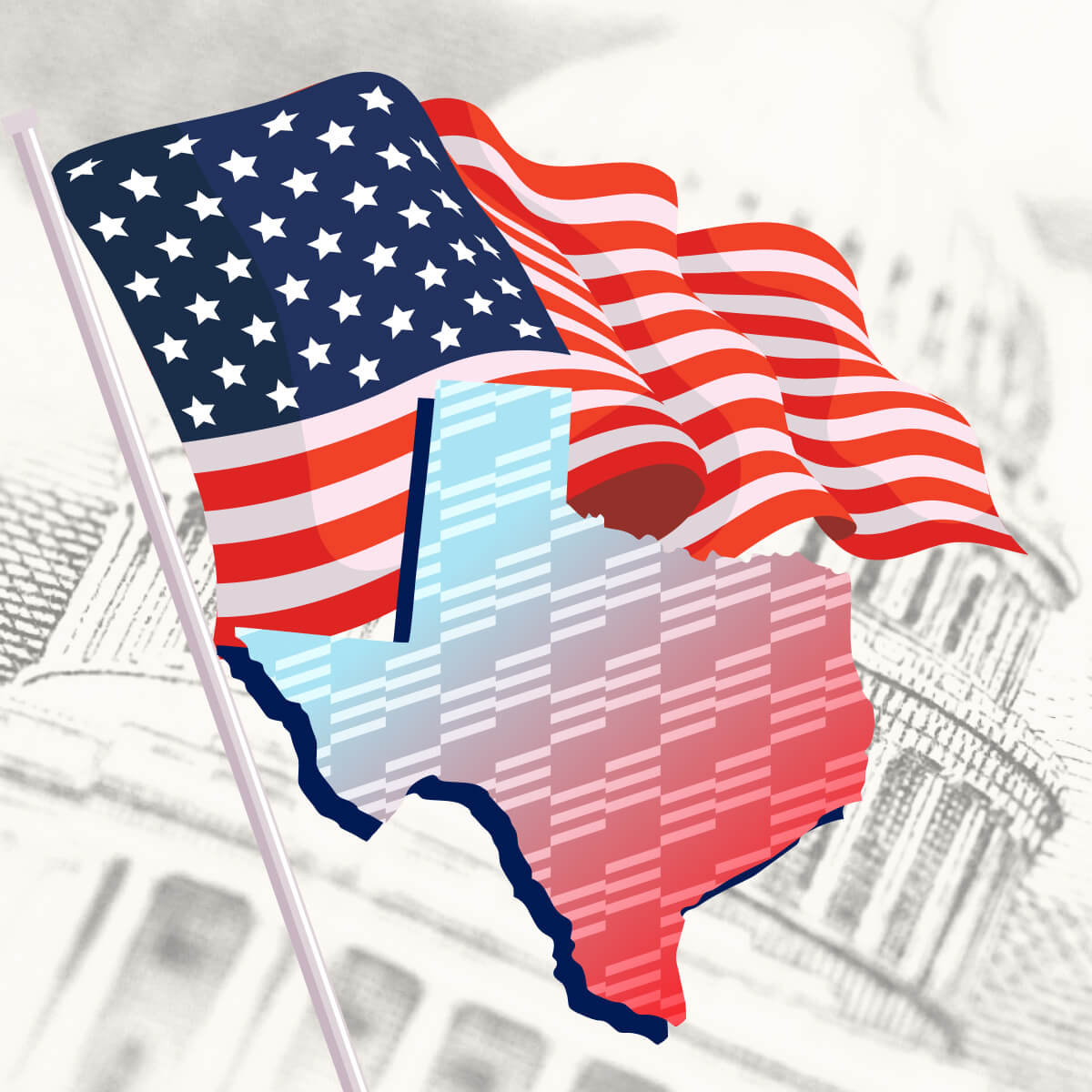 USA flag with Texas state outline