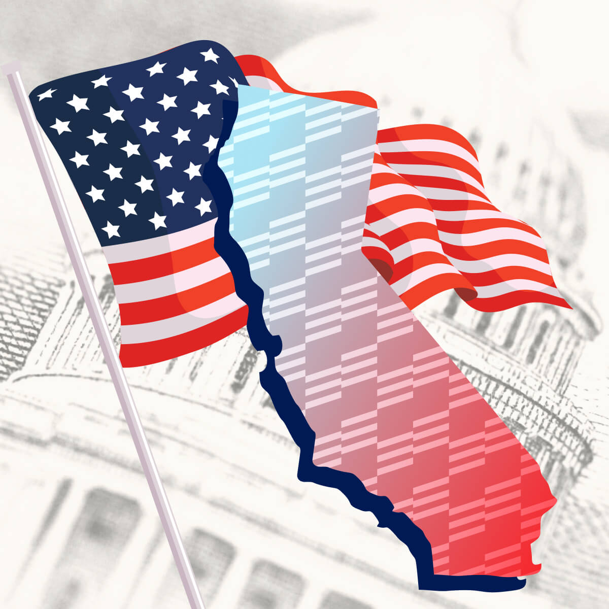 USA flag with California state outline