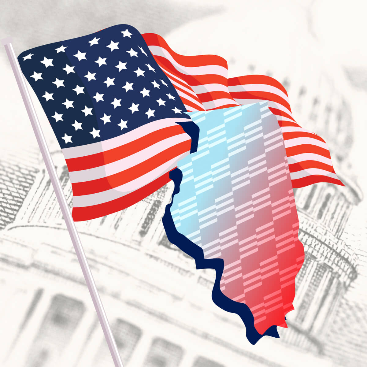 USA flag with Illinois state outline