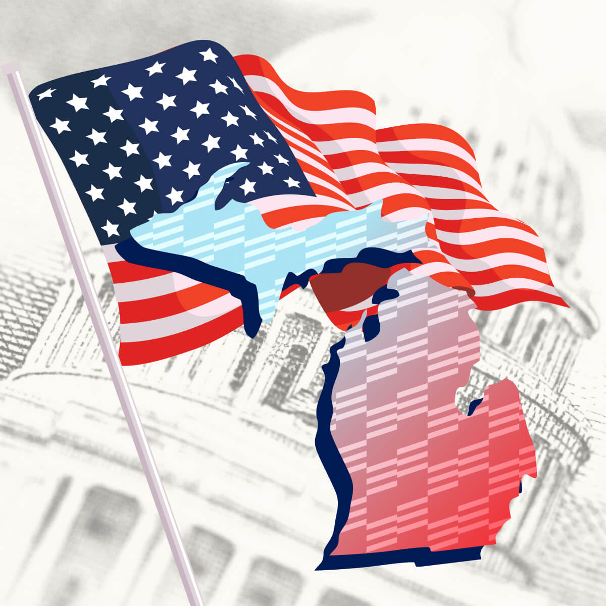 USA flag with Michigan state outline