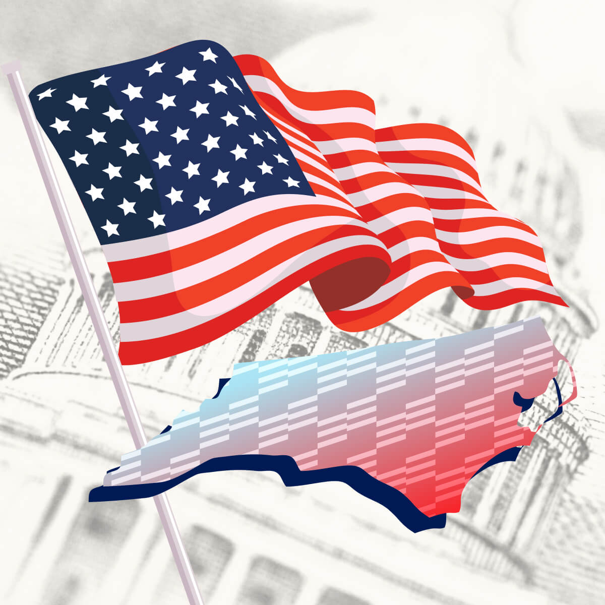 USA flag with North Carolina state outline