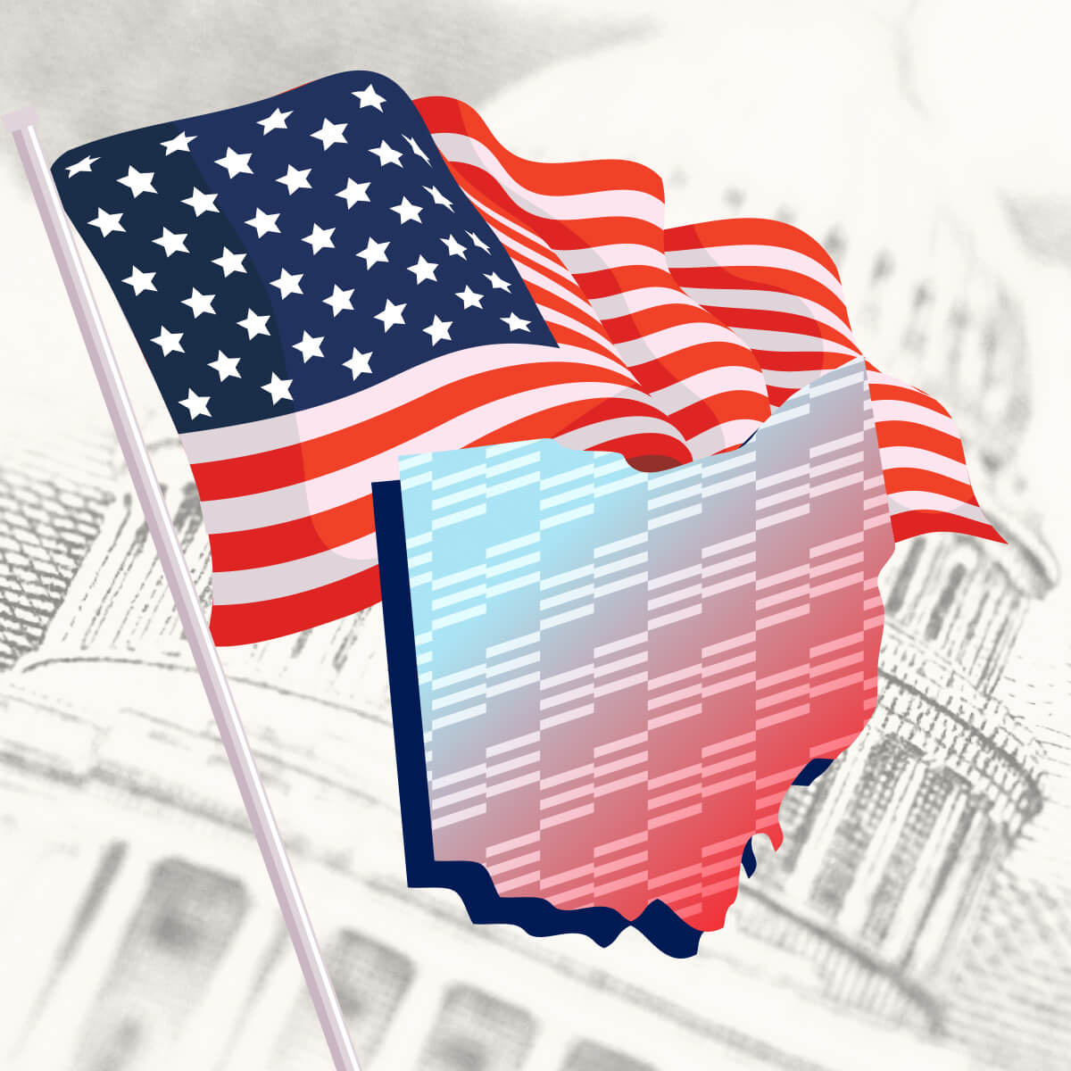 USA flag with Ohio state outline