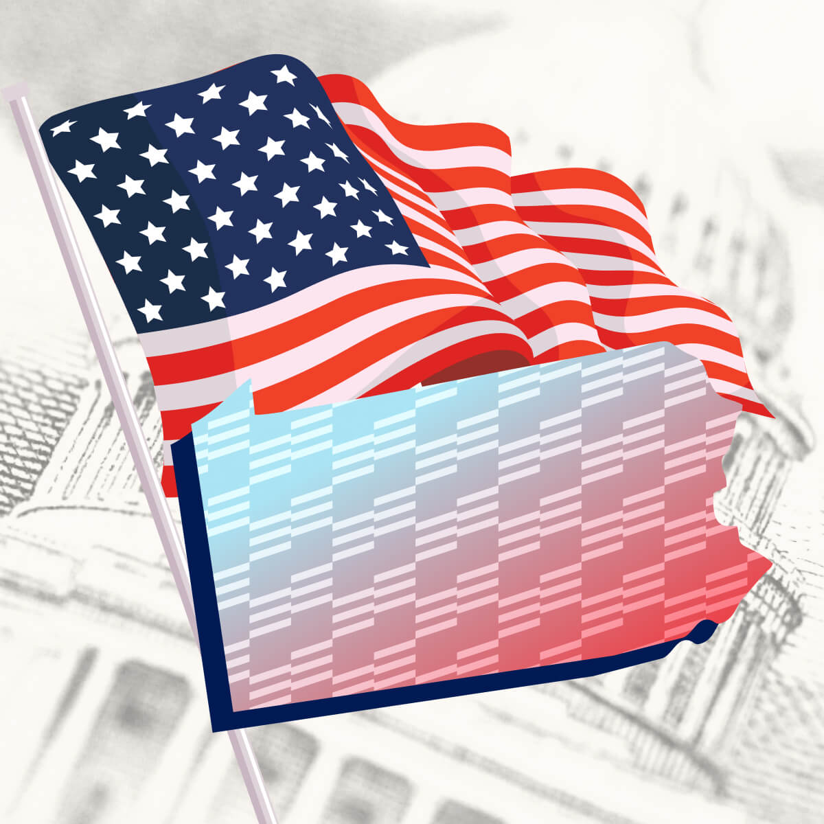 USA flag with Pennsylvania state outline