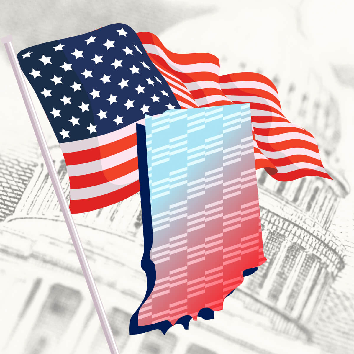 USA flag with Indiana state outline