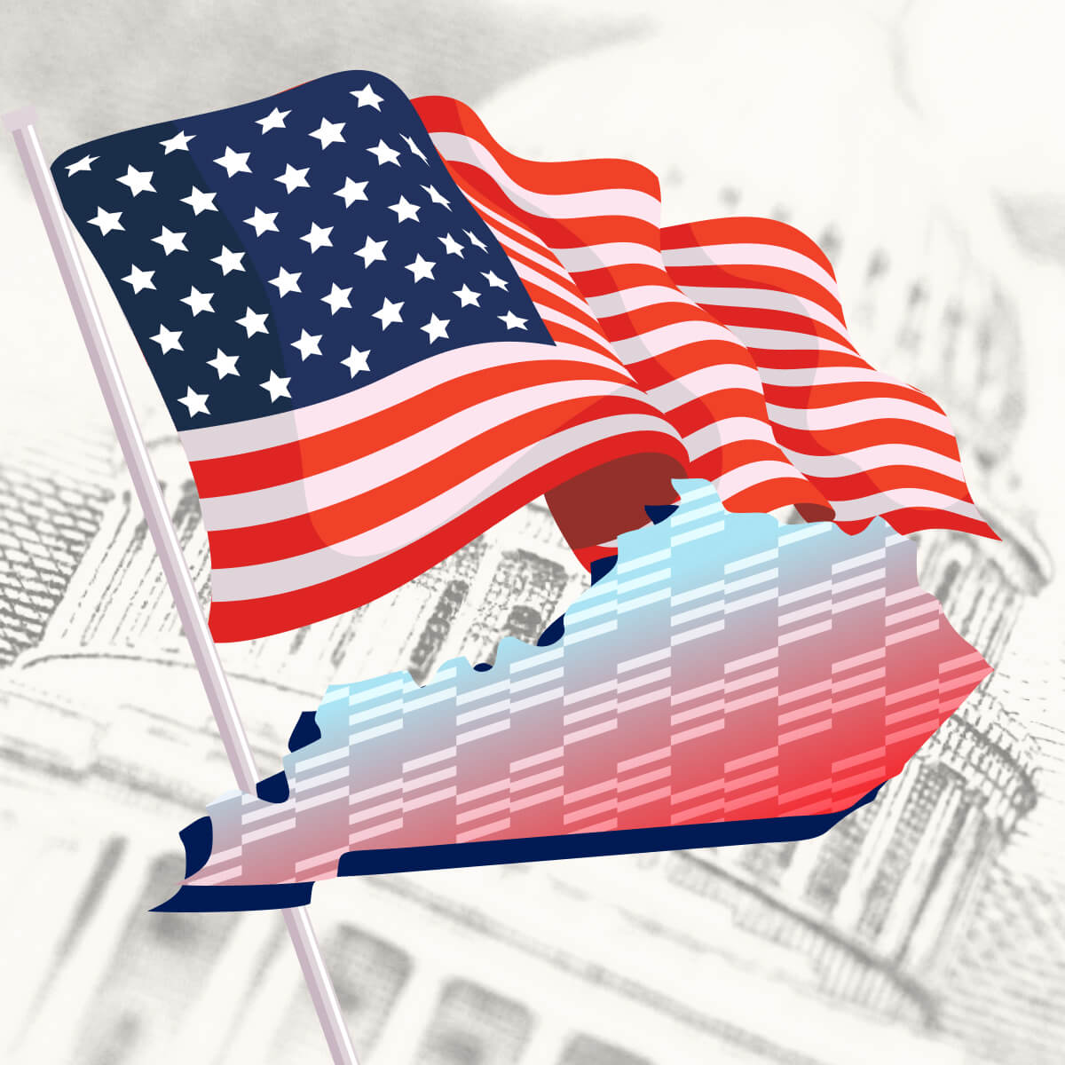 USA flag with Kentucky state outline