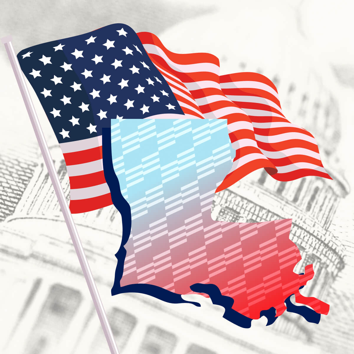 USA flag with Louisiana state outline