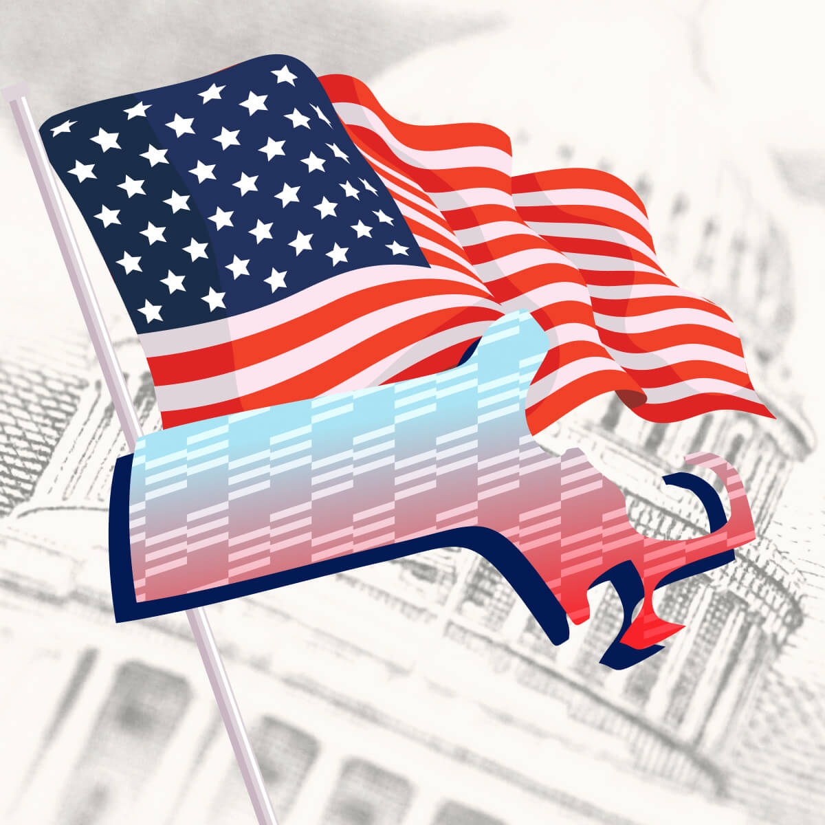 USA flag with Massachusetts state outline