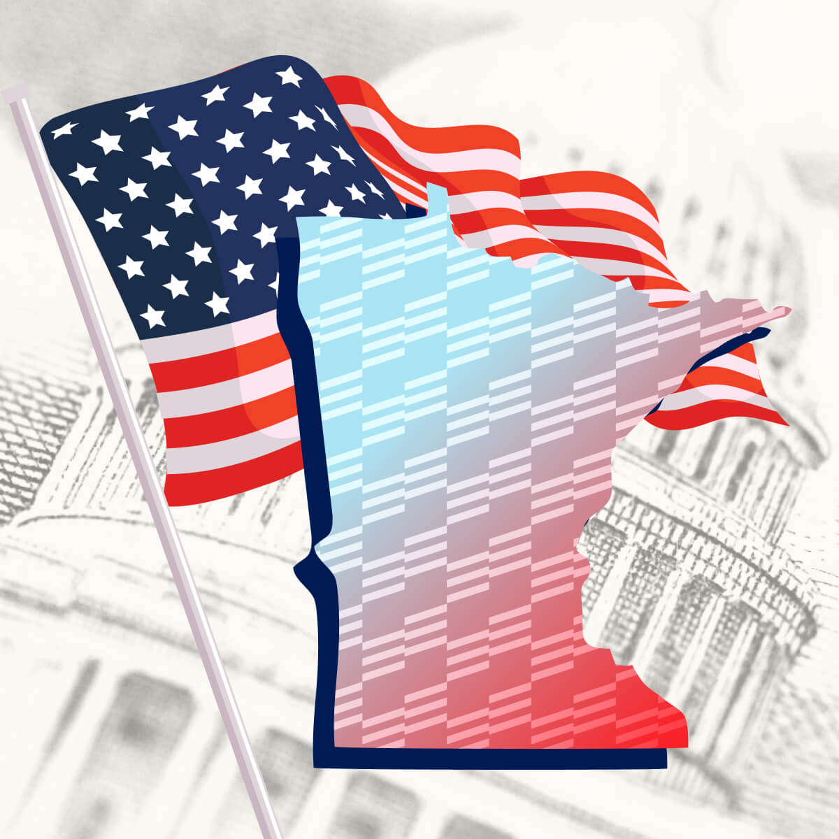 USA flag with Minnesota state outline