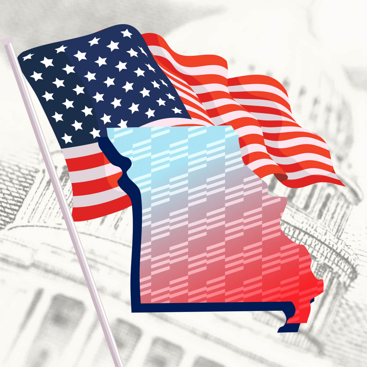 USA flag with Missouri state outline