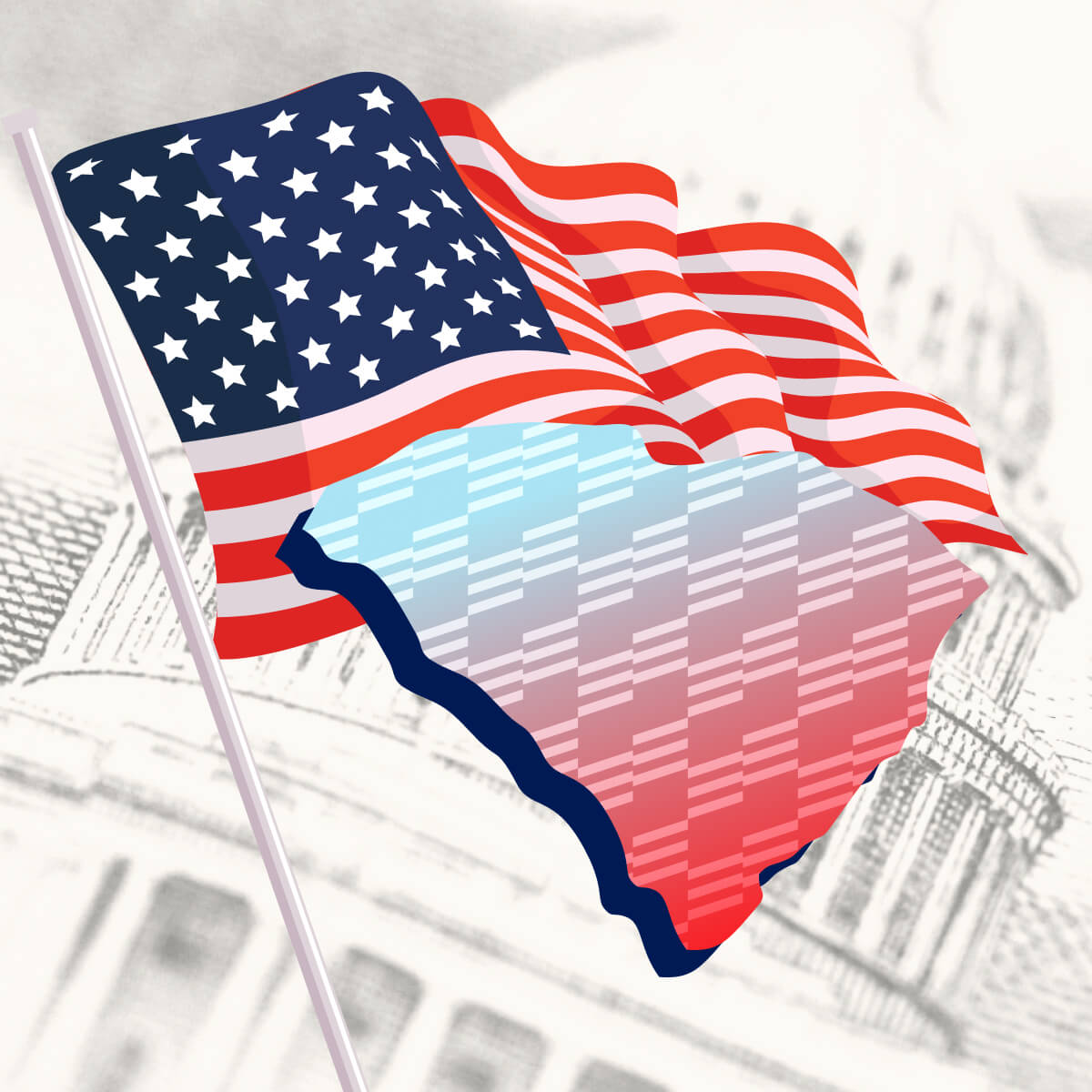 USA flag with South Carolina state outline