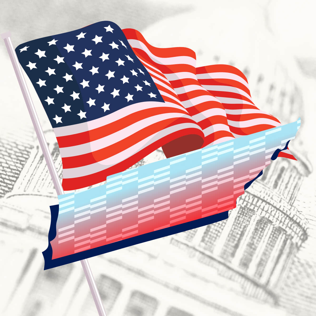 USA flag with Tennessee state outline