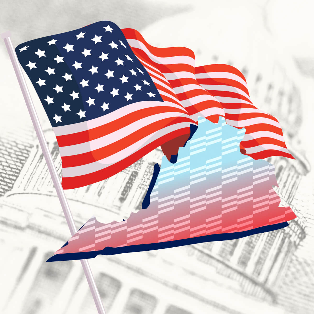 USA flag with Virginia state outline