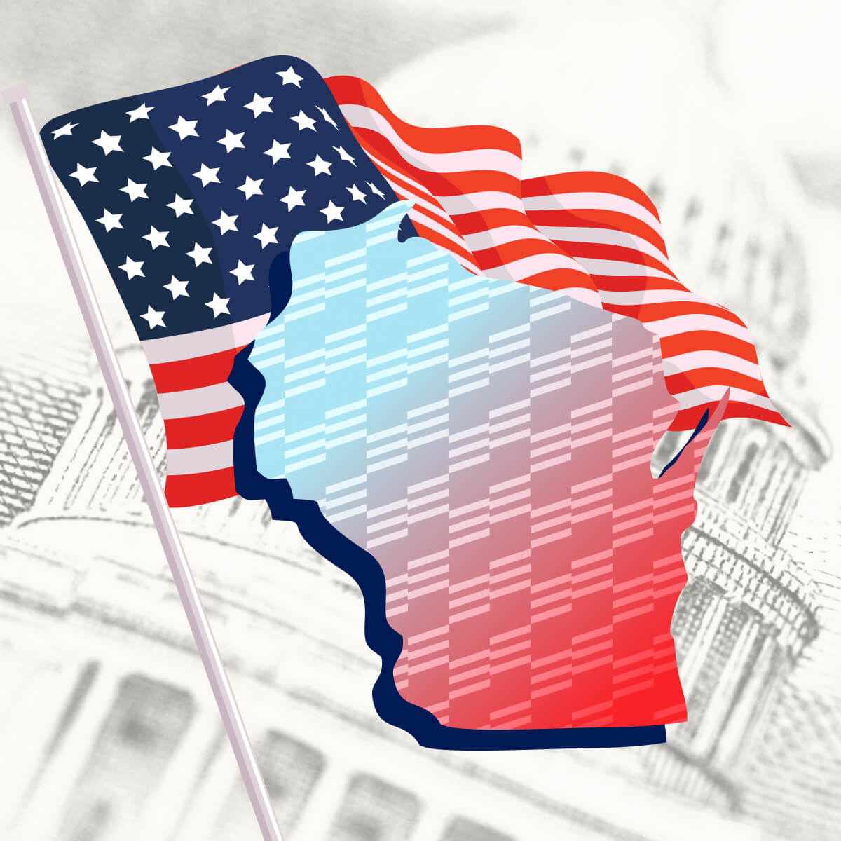 USA flag with Wisconsin state outline