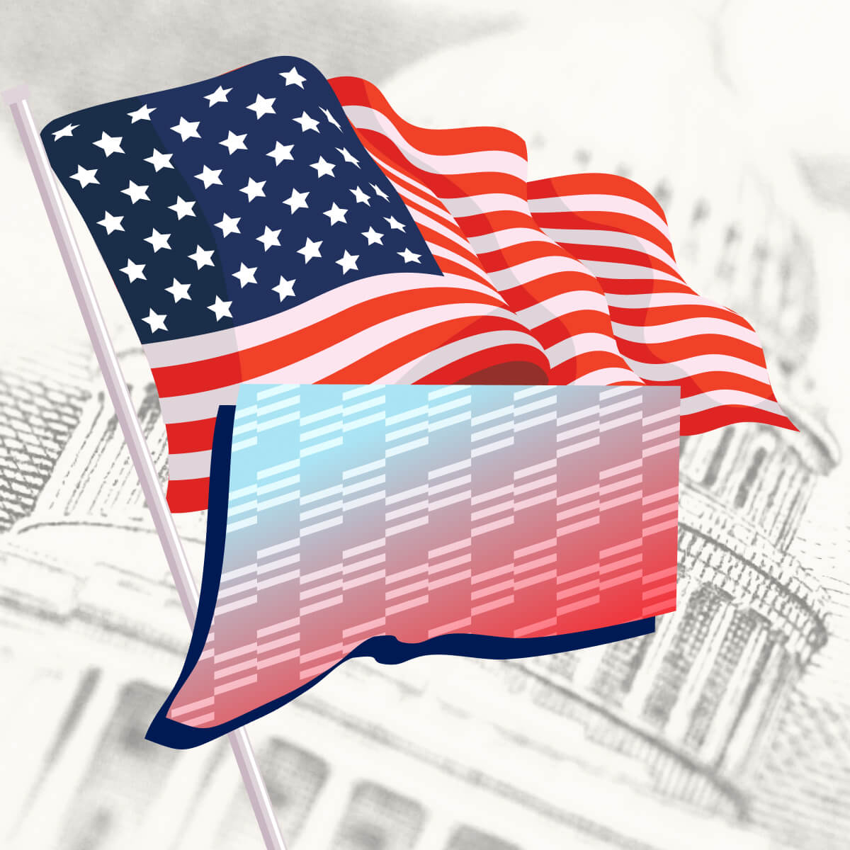 USA flag with Connecticut state outline