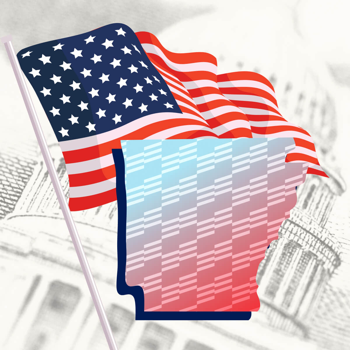 USA flag with Arkansas state outline