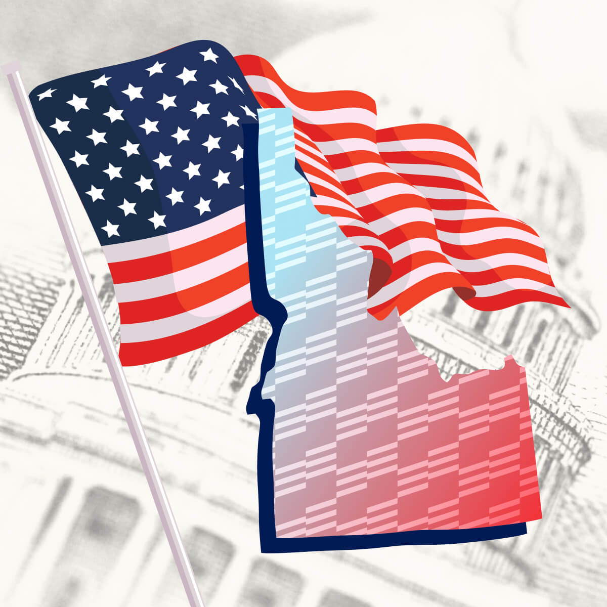 USA flag with Idaho state outline