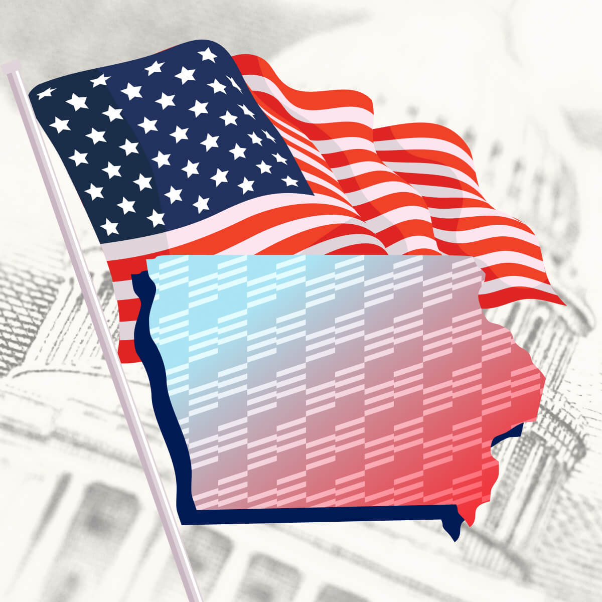 USA flag with Iowa state outline
