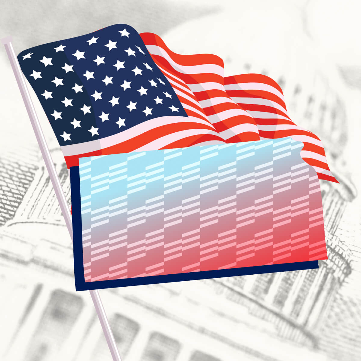 USA flag with Kansas state outline